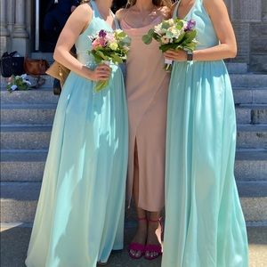 Pink thin strap dual fabric maxi dress